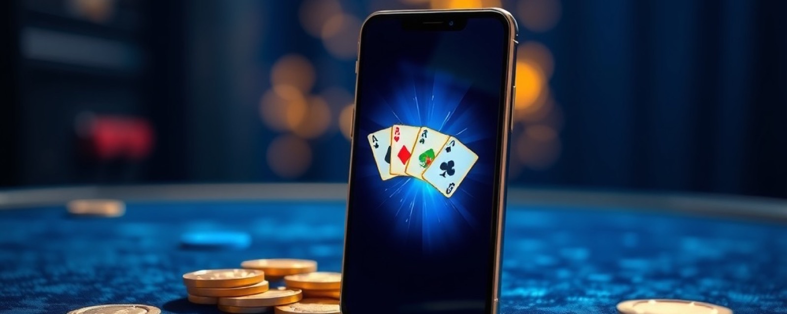 Diwa Ace App Download artwork with glossy cards, gold chips and cobalt lighting