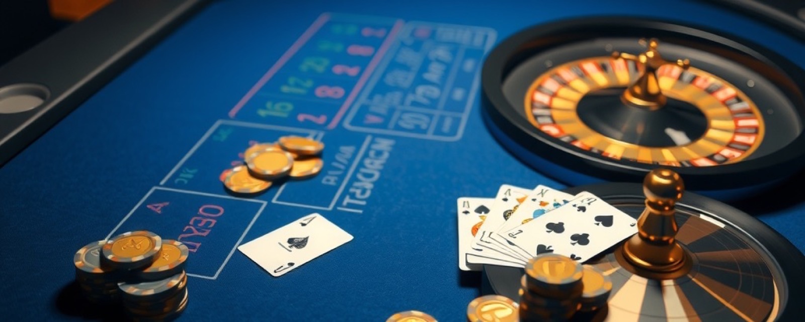 Diwa Ace Table Games artwork with glossy cards, gold chips and cobalt lighting